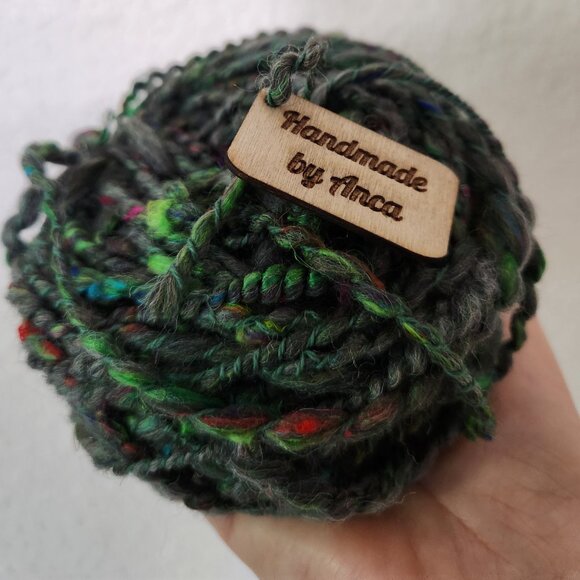 Yarn, art yarn, new, hand spun 2.1 oz. in shades of green, fine wool. - Picture 3 of 3